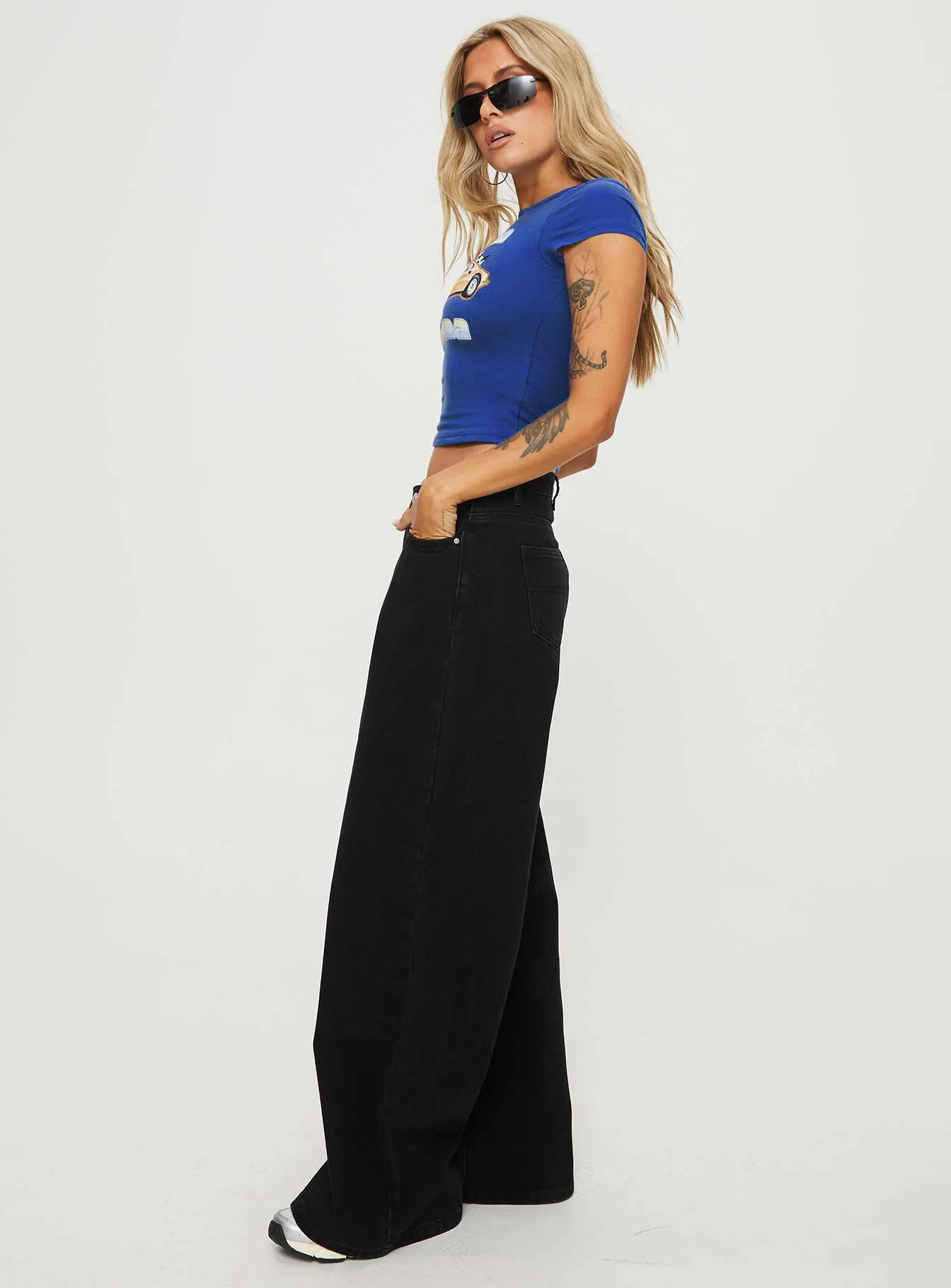 Naylor Wide Leg Jeans Washed Black Denim Petite