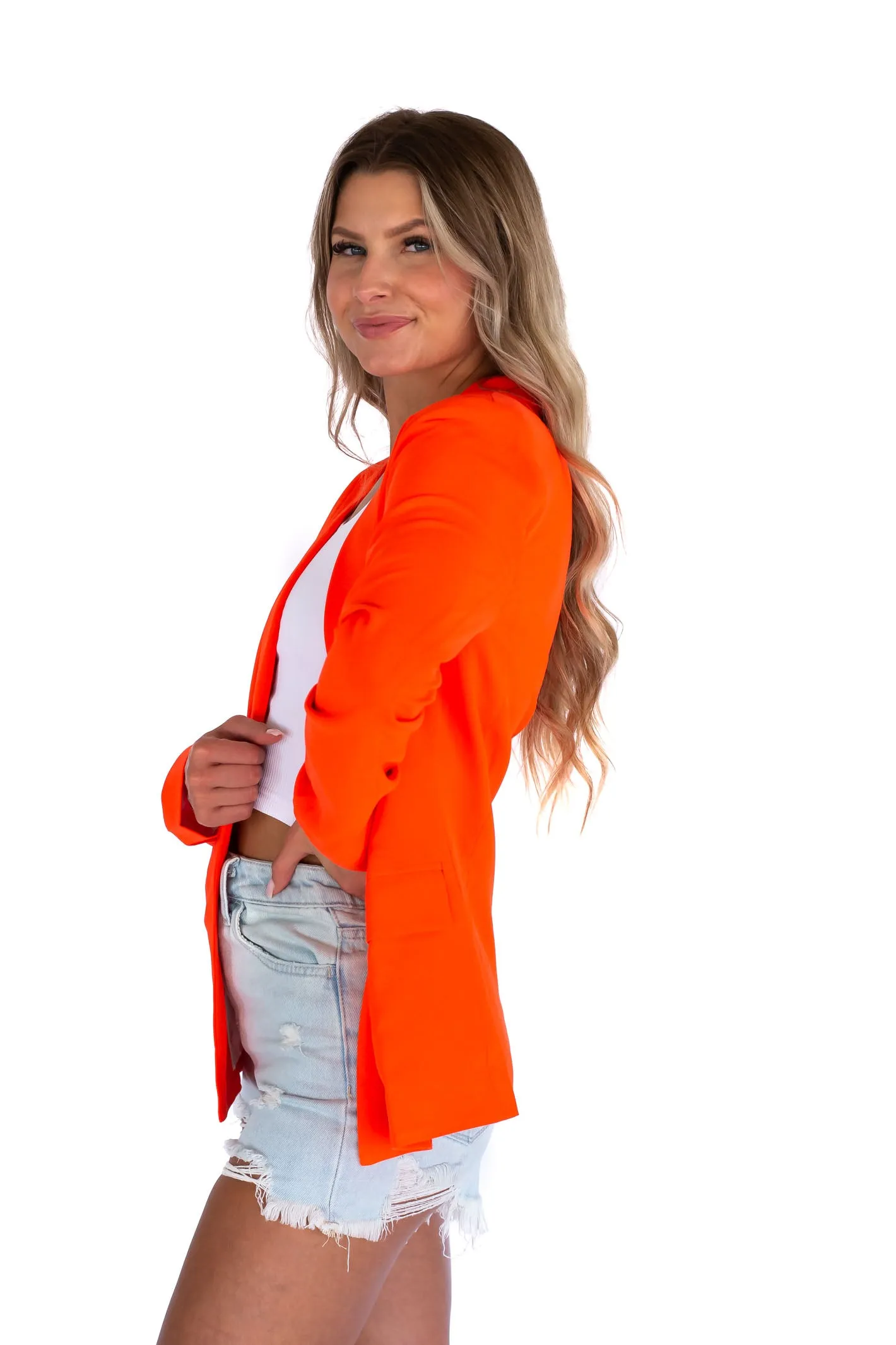 Nothing New Neon Orange Knit Blazer