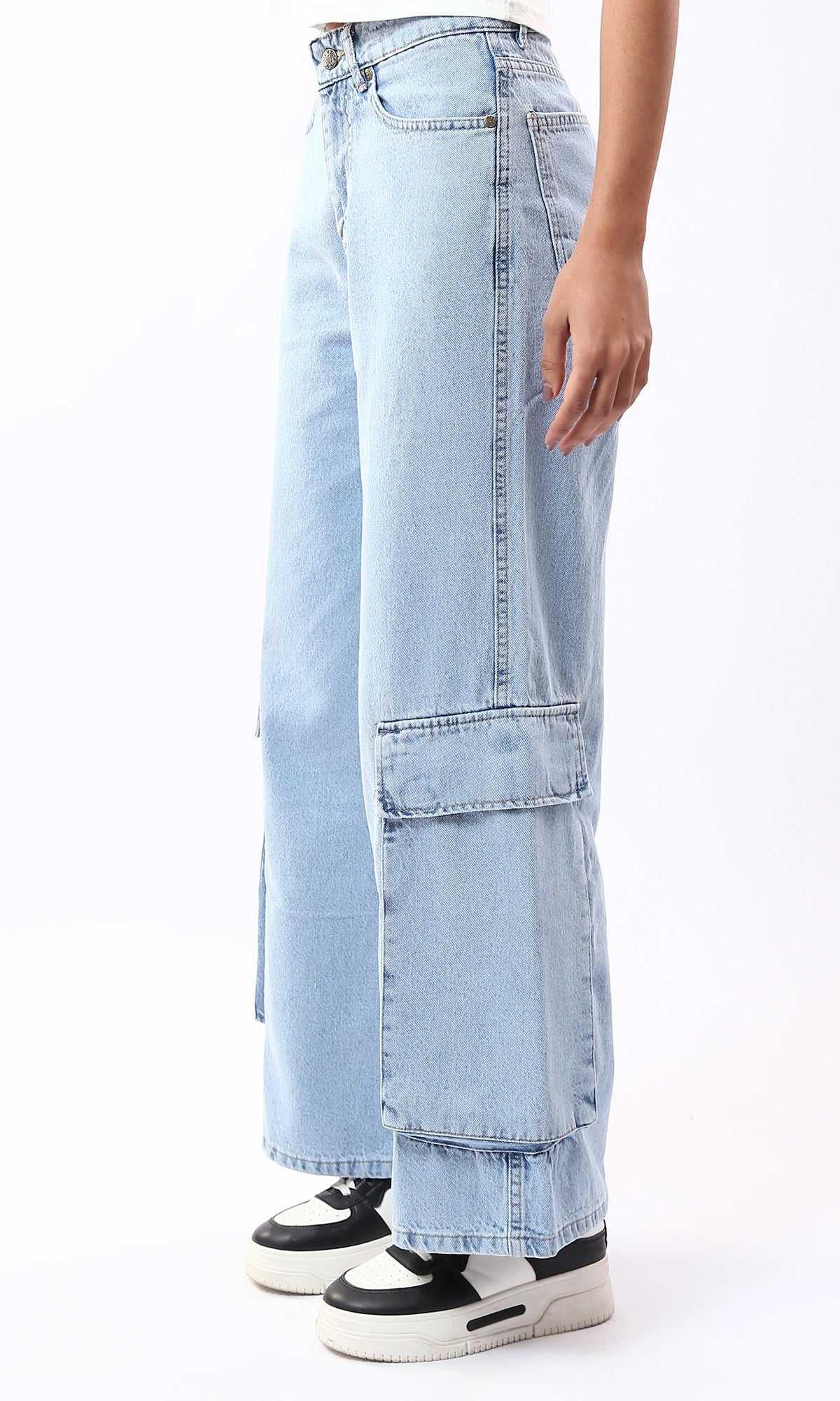 O177959 Light Blue Wide Leg Solid Casual Jeans