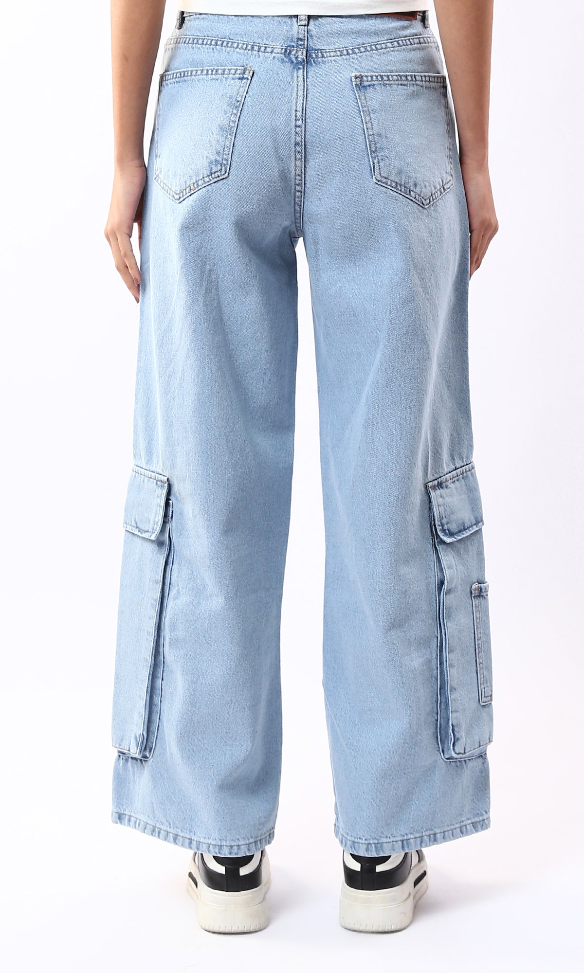 O177959 Light Blue Wide Leg Solid Casual Jeans