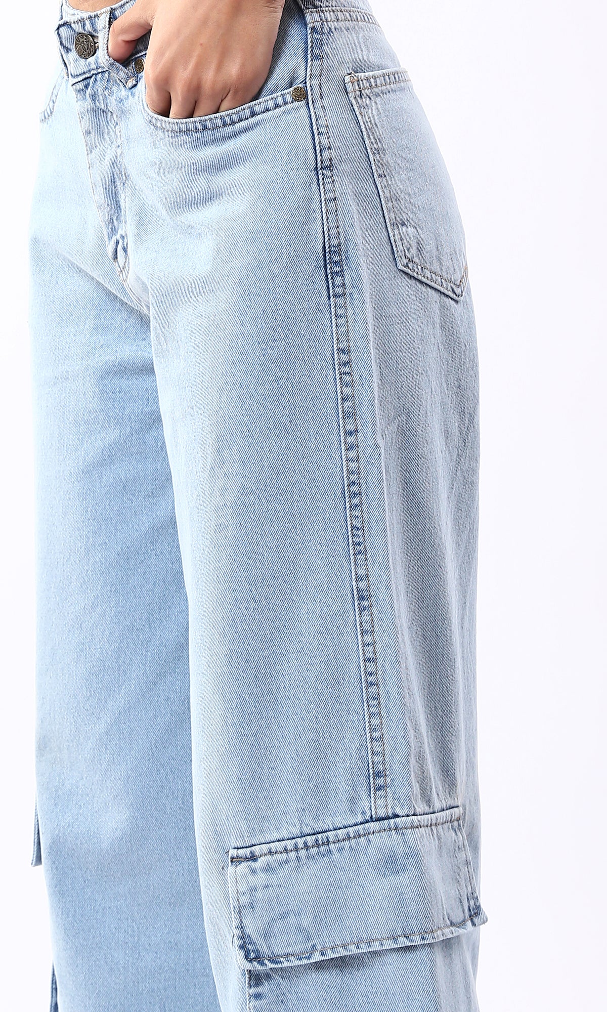 O177959 Light Blue Wide Leg Solid Casual Jeans