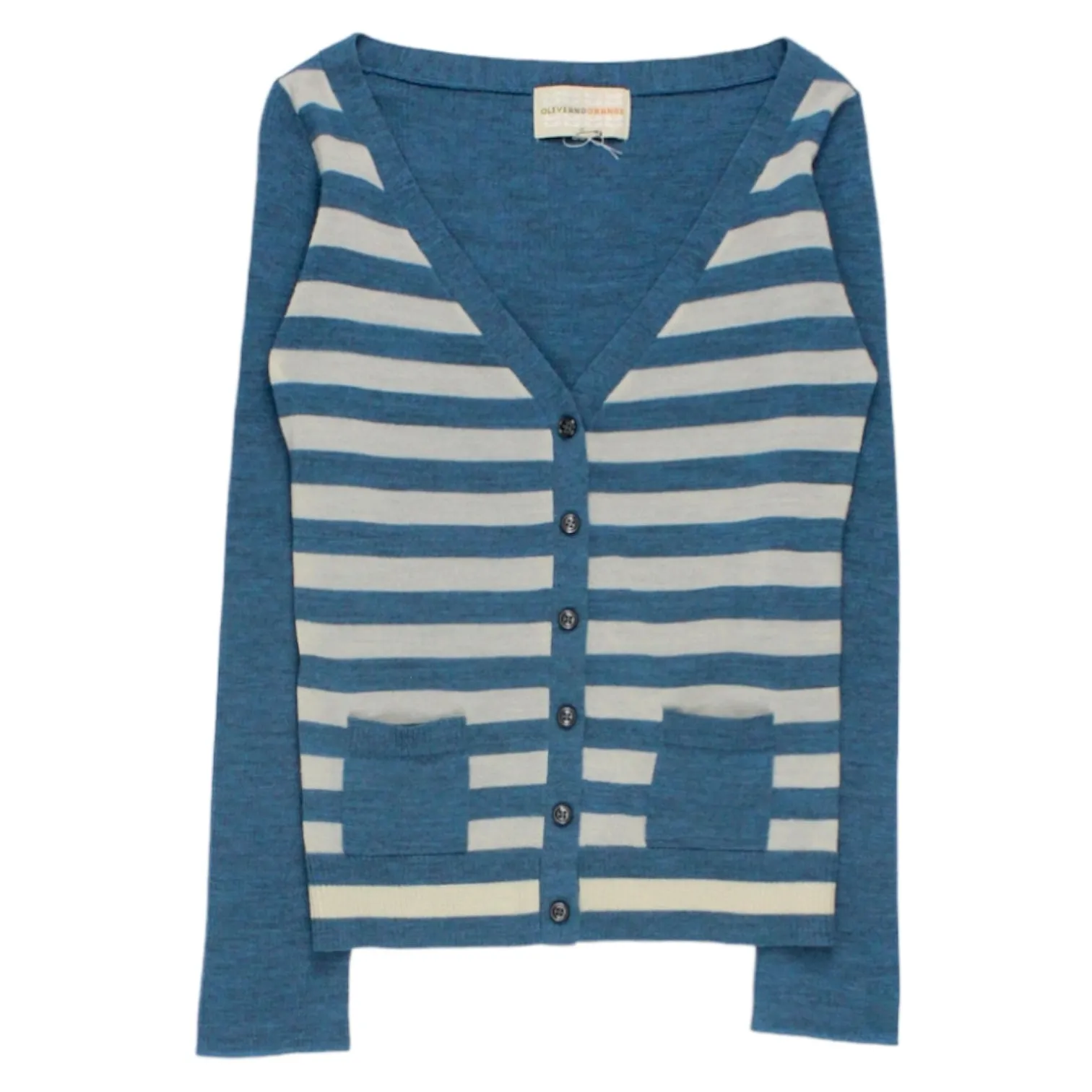 Olive & Orange Blue/Cream Striped Cardigan