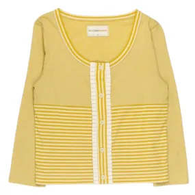 Olive & Orange Yellow Stripe Pleat Cardigan