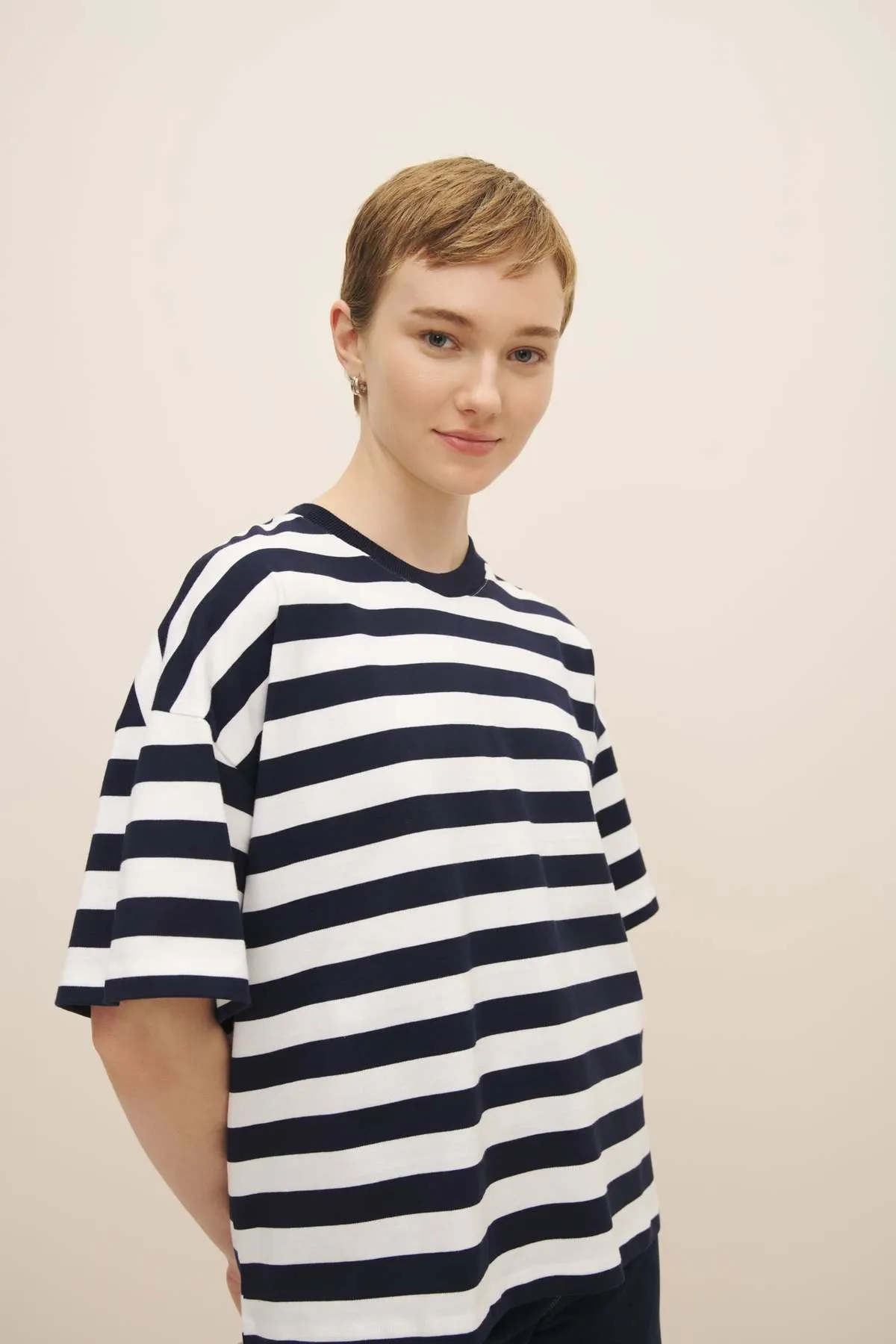 Oversized Boxy Tee - Navy/White/Stripe