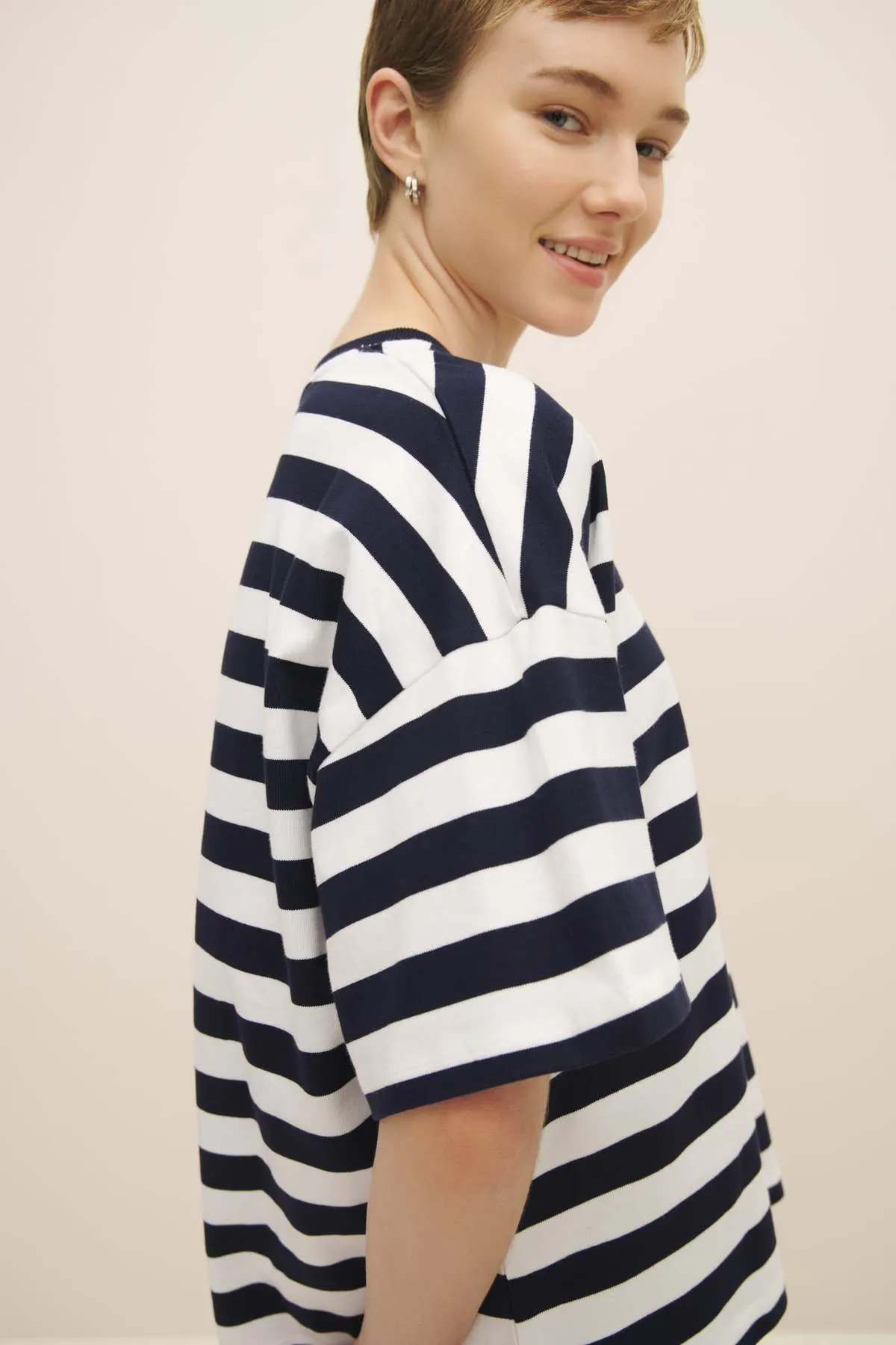 Oversized Boxy Tee - Navy/White/Stripe