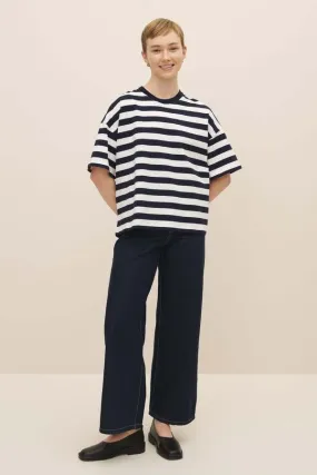 Oversized Boxy Tee - Navy/White/Stripe