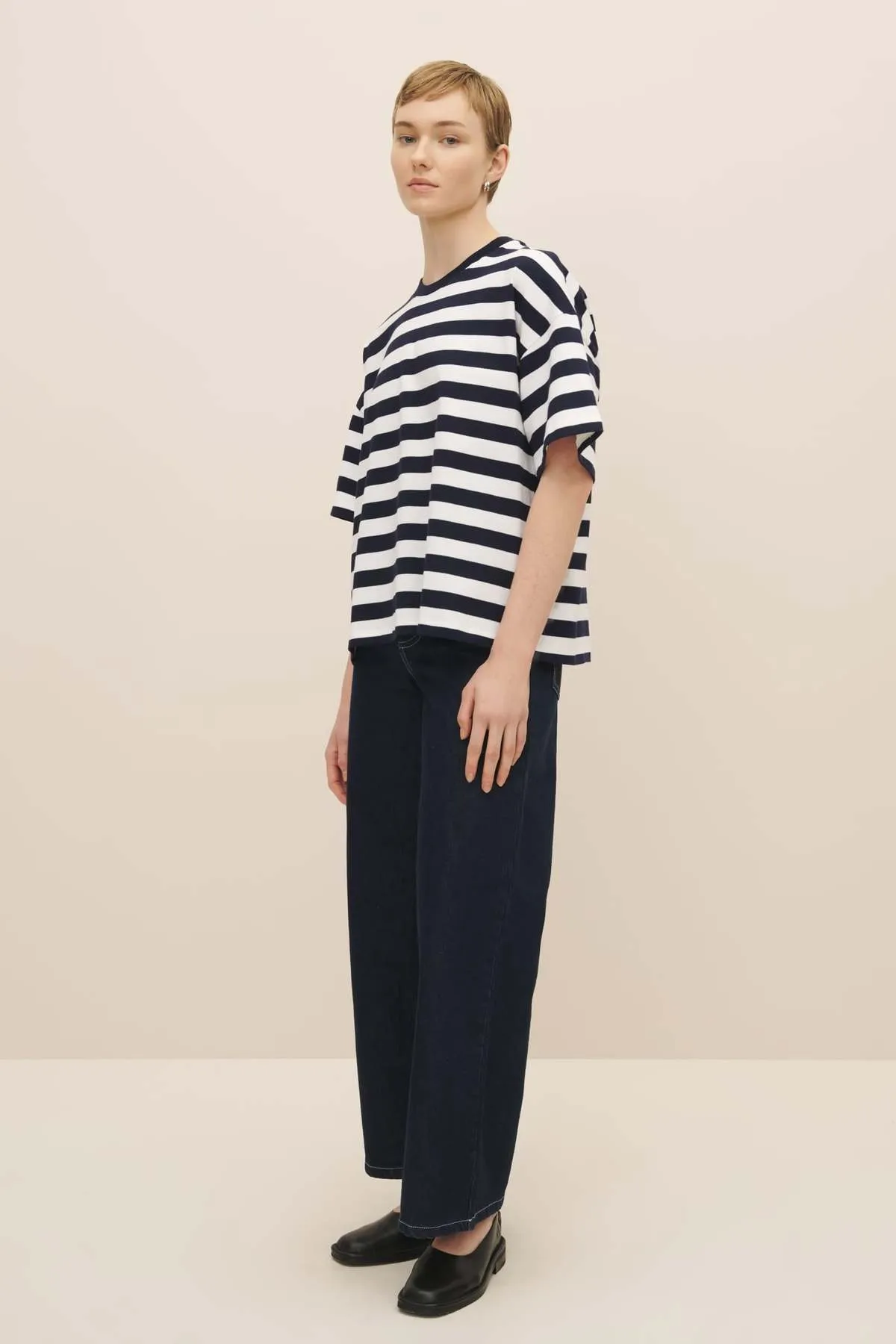 Oversized Boxy Tee - Navy/White/Stripe