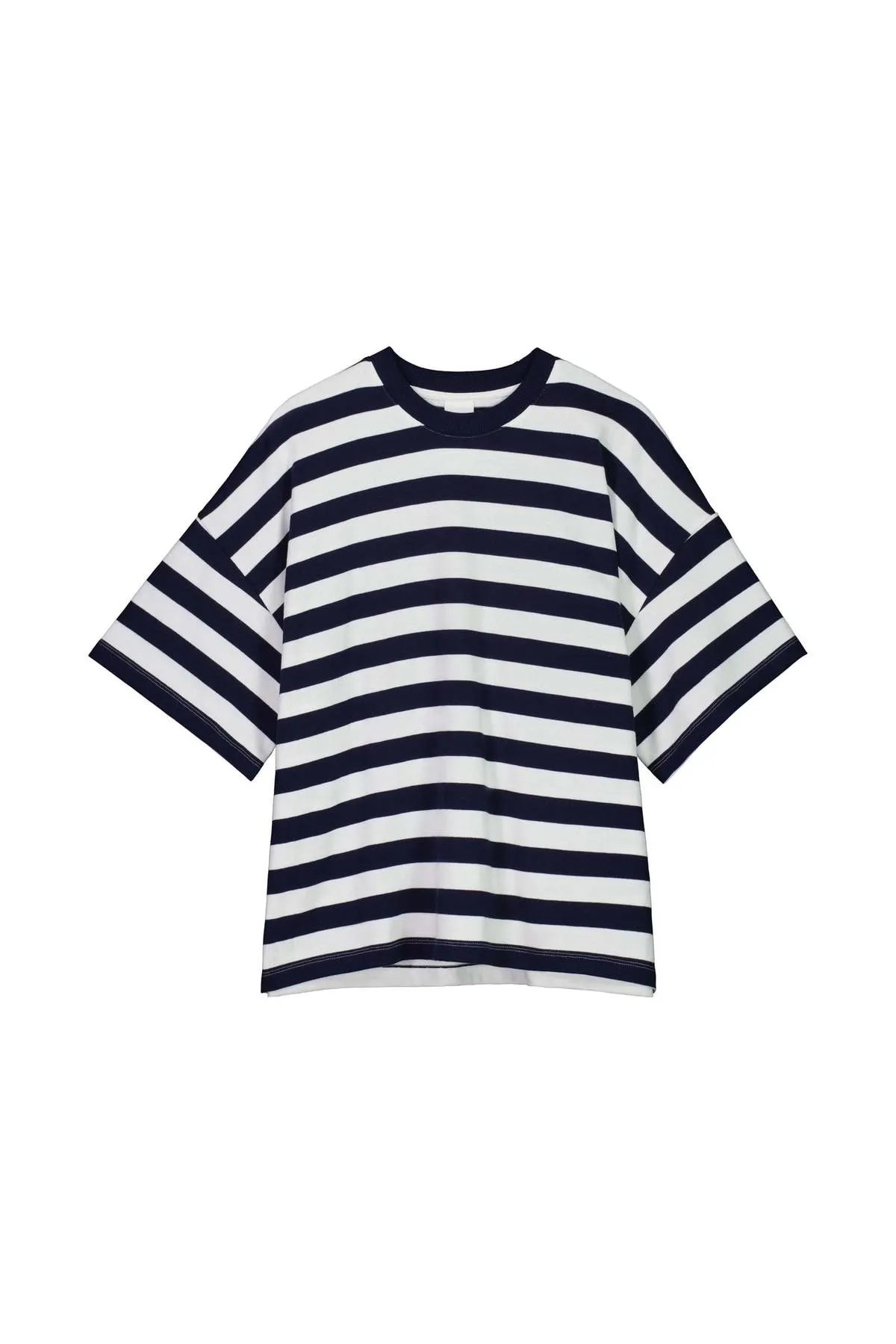 Oversized Boxy Tee - Navy/White/Stripe