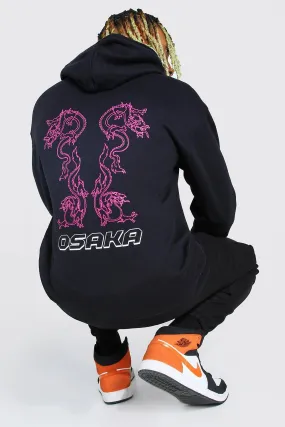 Oversized Dragon Back Print Hoodie