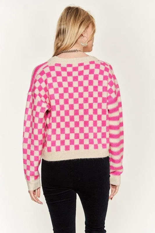 PLUS Contrast Pattern Sweater Cardigan