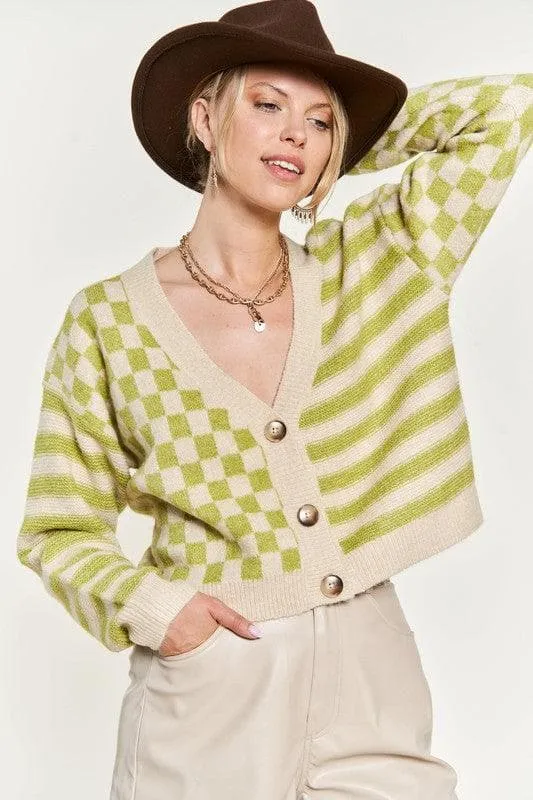 PLUS Contrast Pattern Sweater Cardigan