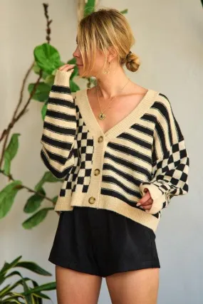 PLUS Contrast Pattern Sweater Cardigan