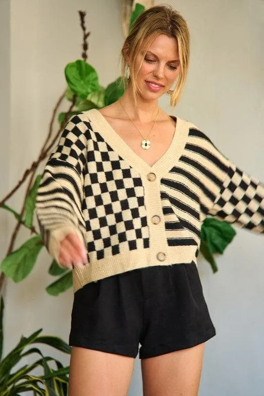 PLUS Contrast Pattern Sweater Cardigan