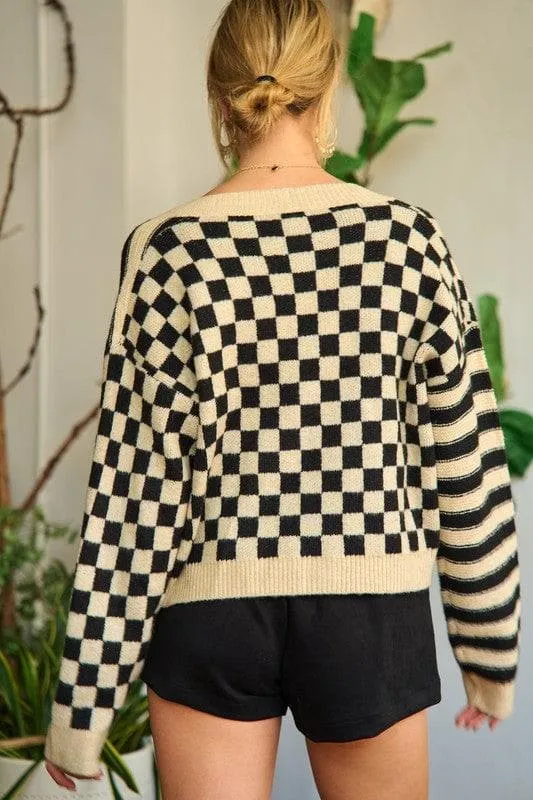 PLUS Contrast Pattern Sweater Cardigan