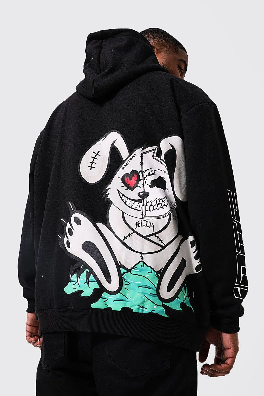 Plus Oversized Evil Bunny Hoodie | boohooMAN UK