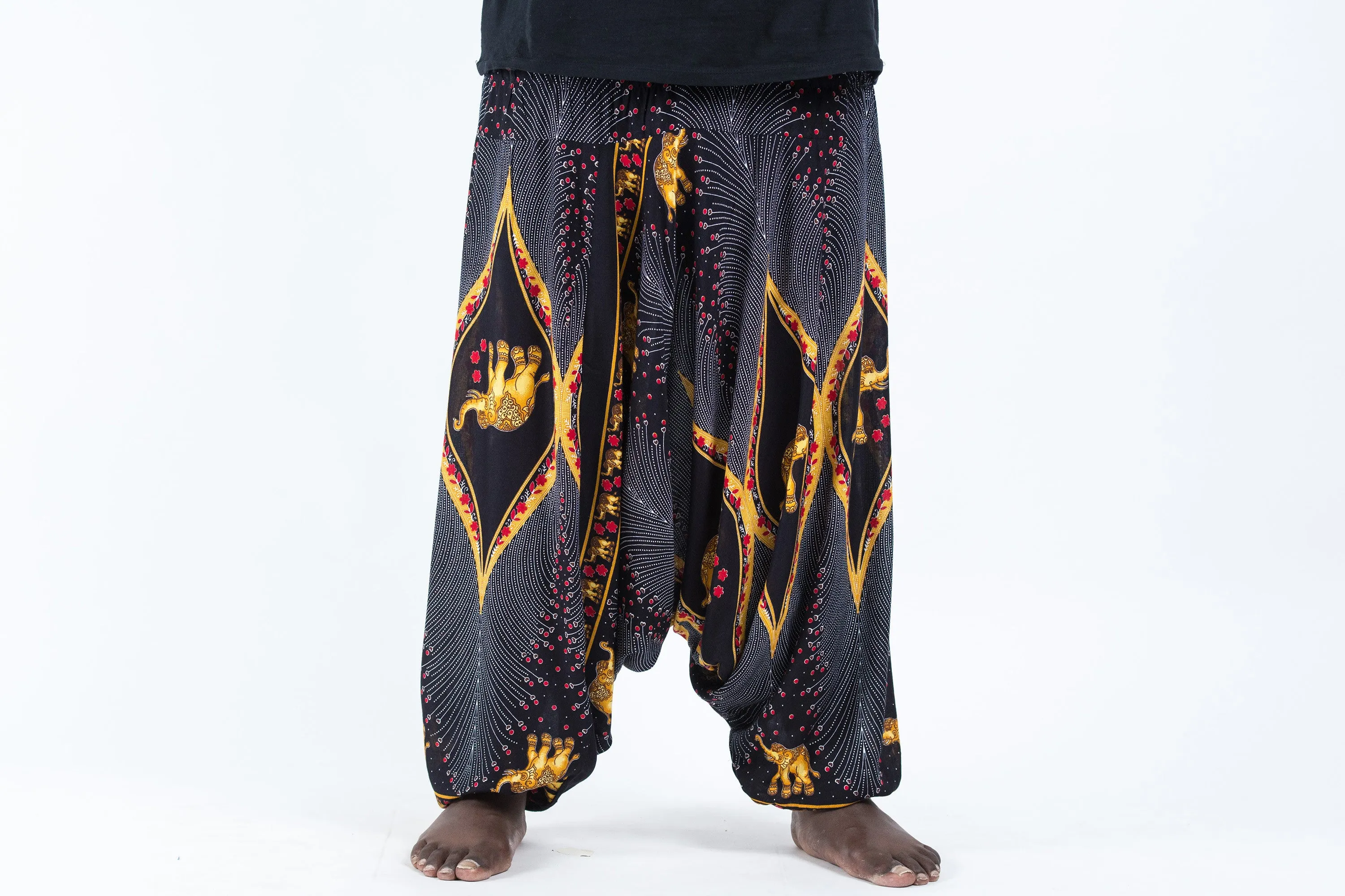 Plus Size Peacock Elephant Drop Crotch Men's Elephant Pants in Black