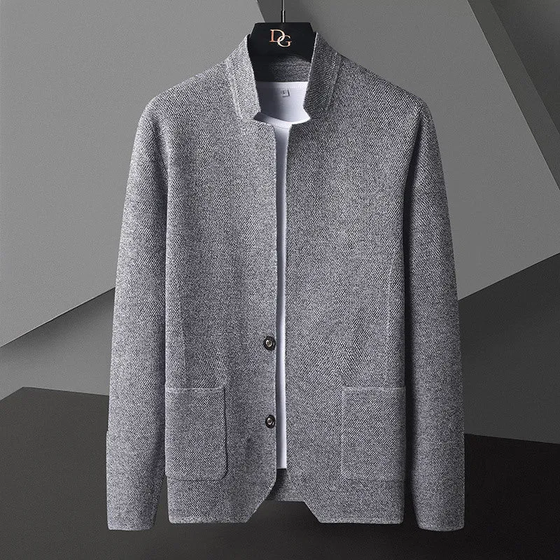 Pocket Stand Collar Cardigan Sweater Men