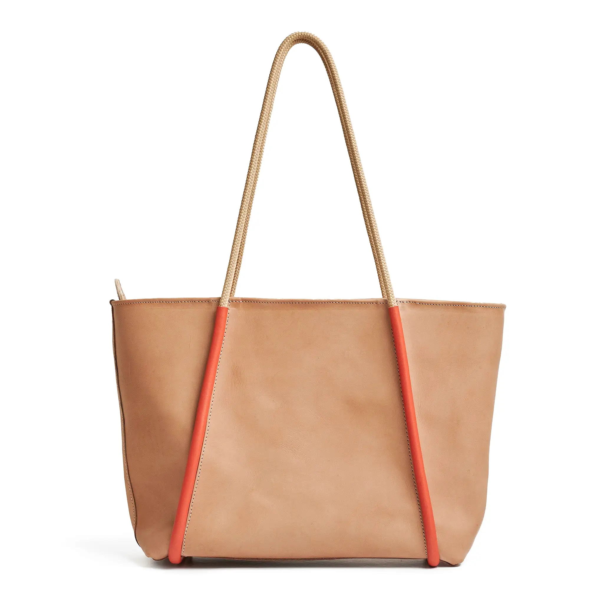 Project Dyad || Almond / Lobster Red Inner small pocket Zipper Tote Bag