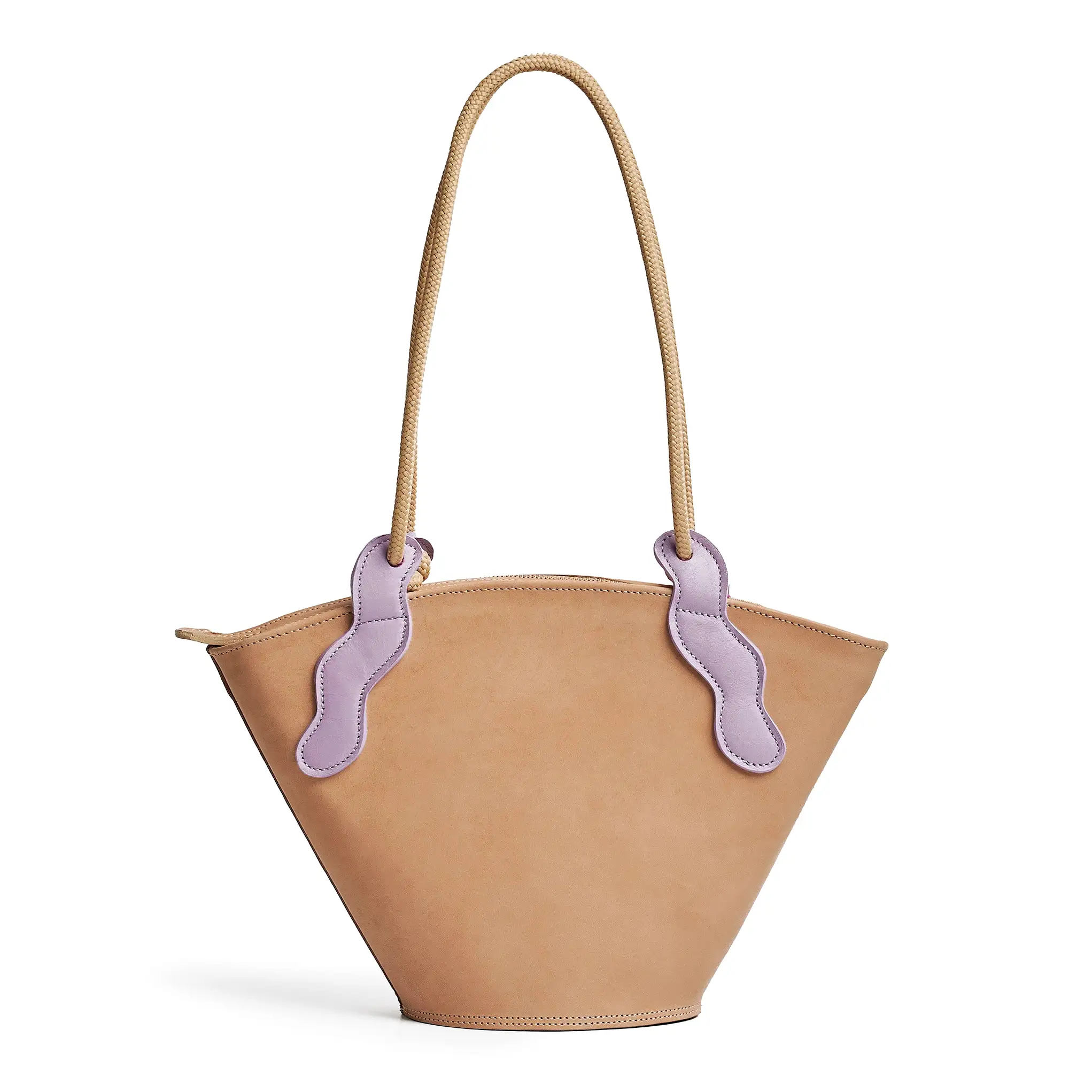 Project Dyad || Almond Color trapeze-shaped cow leather Inner small pocket Rope handle Emele Zipper Bag