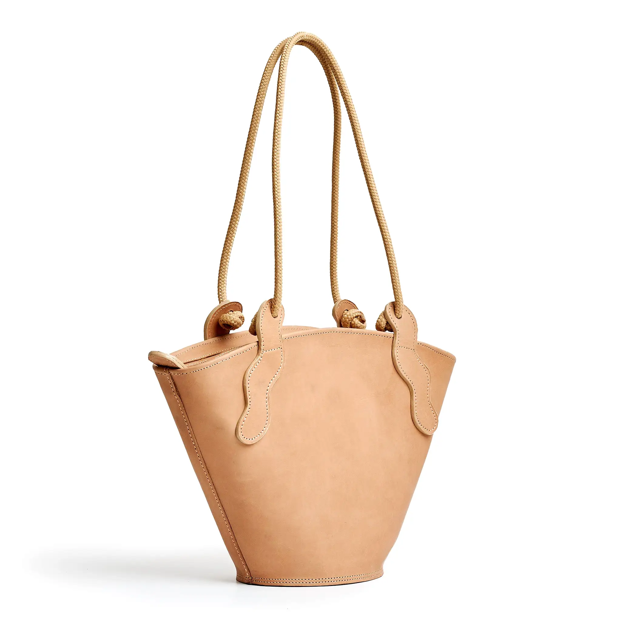 Project Dyad || Almond Color trapeze-shaped cow leather Inner small pocket Rope handle Emele Zipper Bag