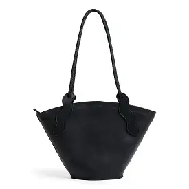 Project Dyad || Black Color trapeze-shaped cow leather Inner small pocket Rope handle Emele Zipper Bag