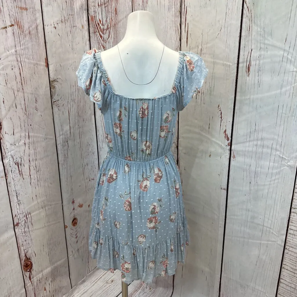 PROMESA BLUE PINK FLORAL DOT TIER DRESS SZ M TCC