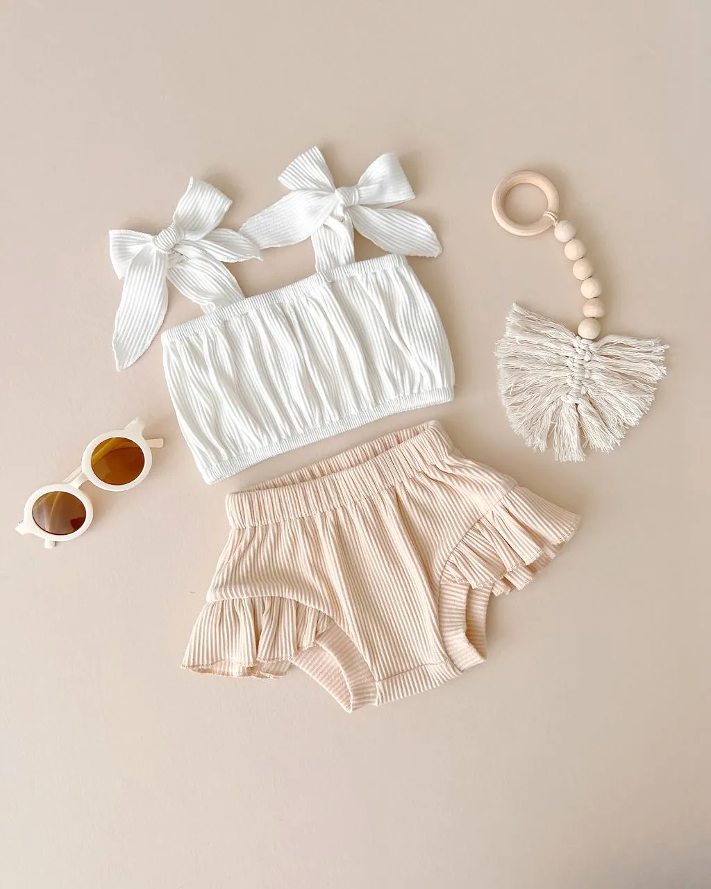 Ribbed Crop Top Set | Vanilla