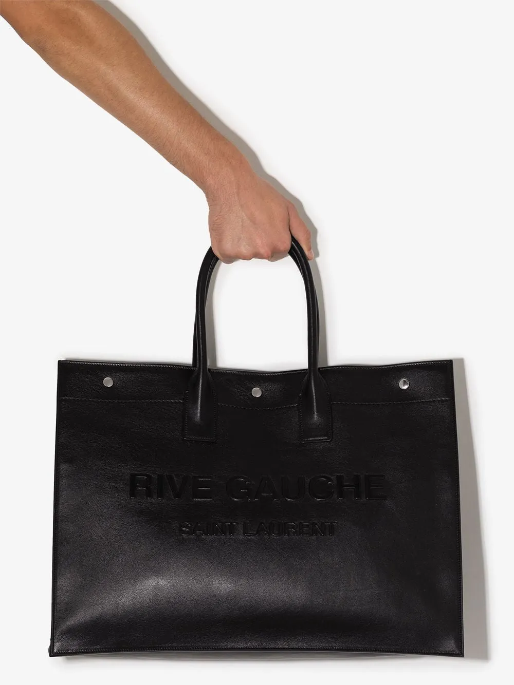 SAINT LAURENT Stylish Black Rive Gauche Print Tote Bag for Men - FW23 Collection