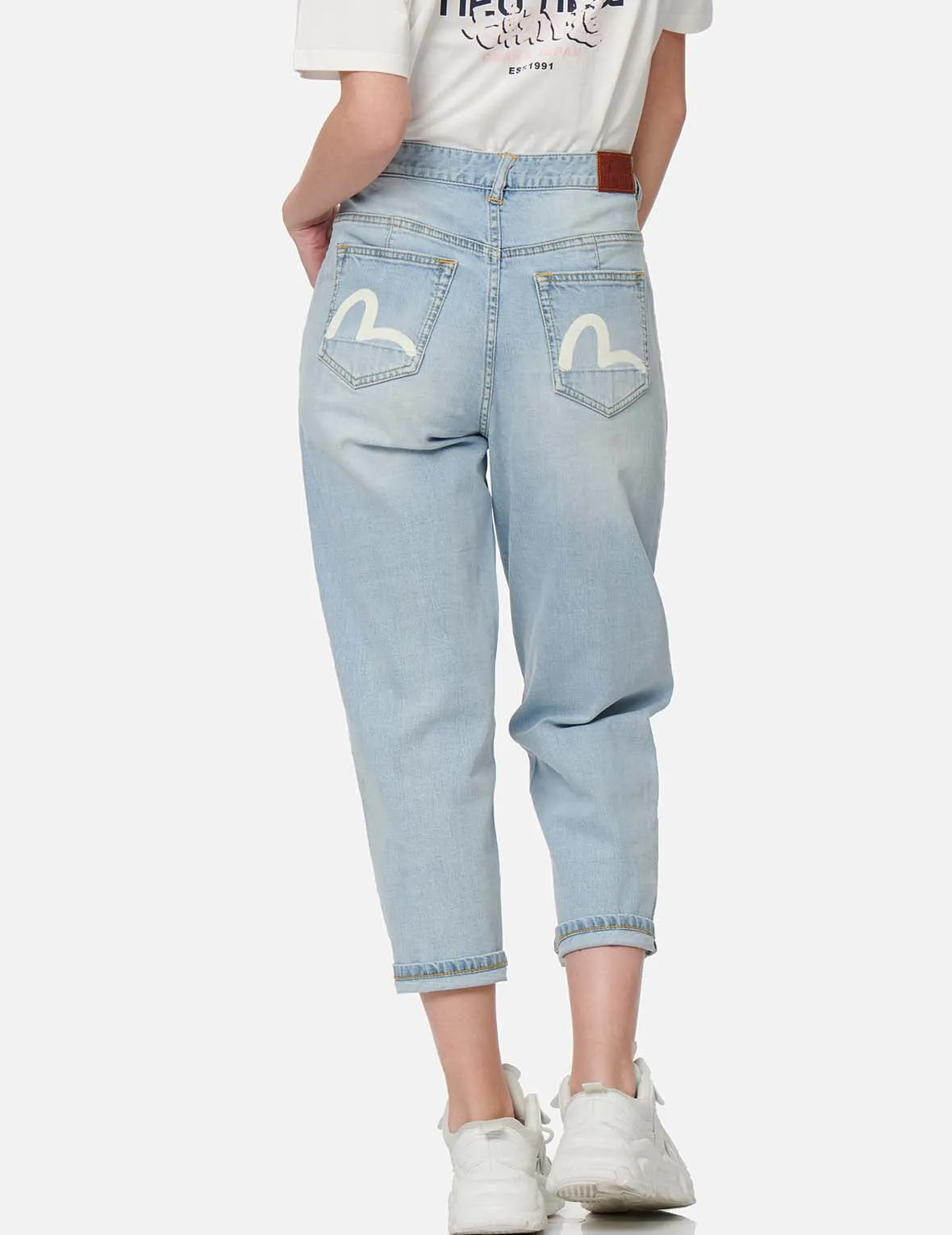 Seagull Print Balloon Tapered Denim Jeans