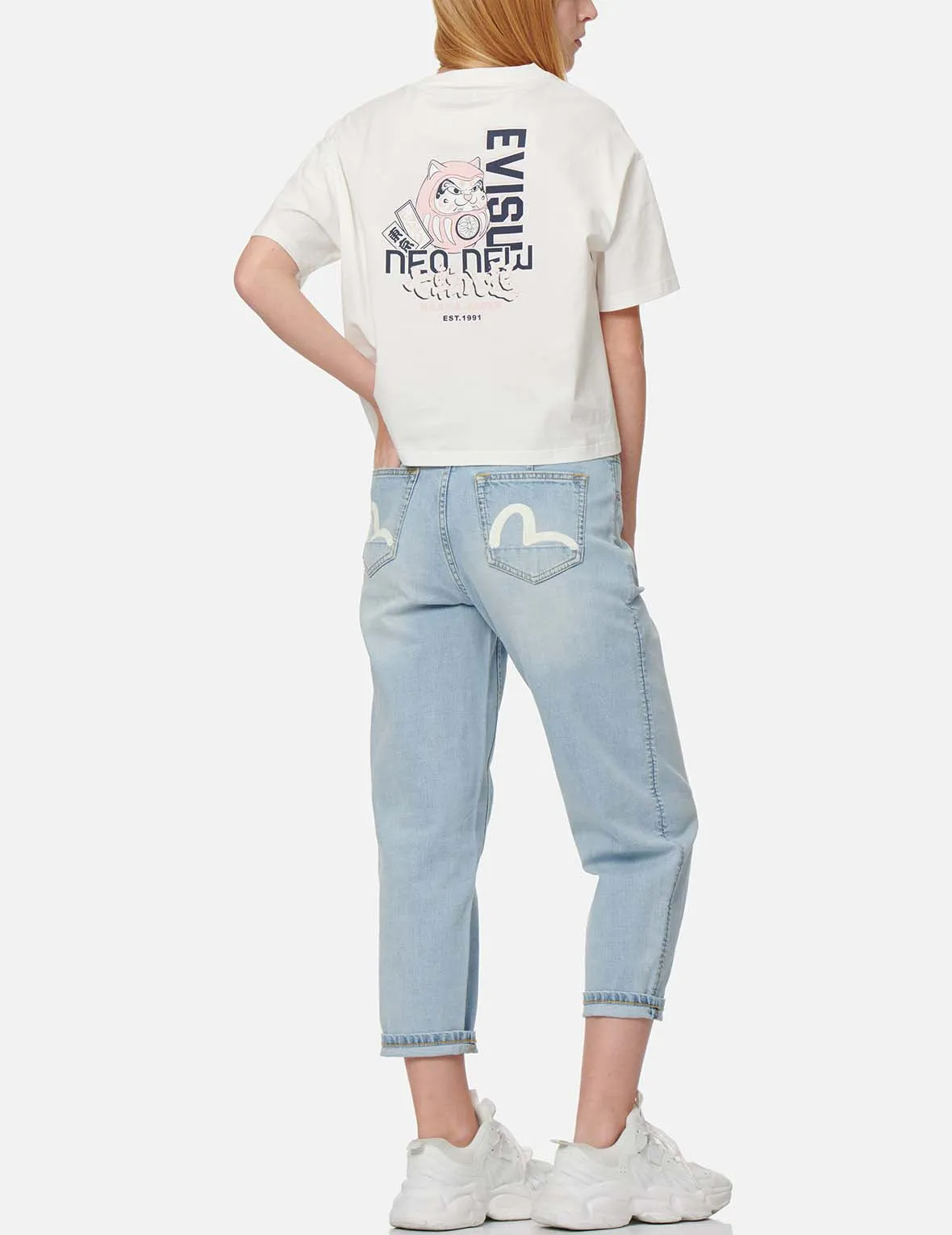 Seagull Print Balloon Tapered Denim Jeans