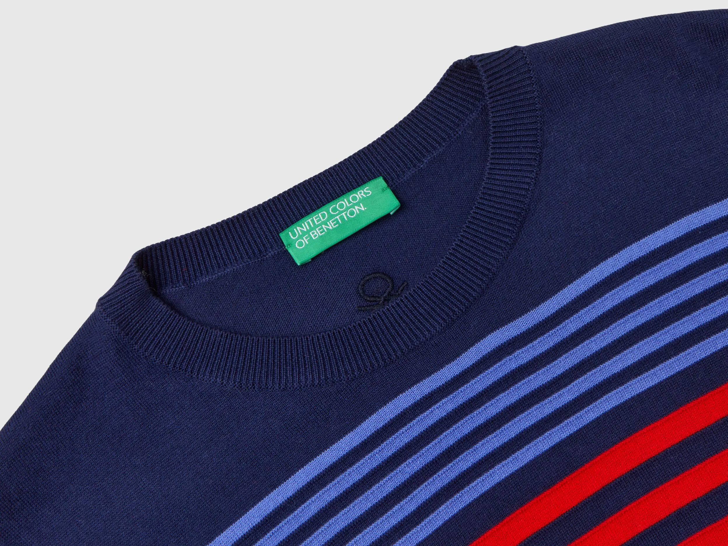 Short sleeve top with stripes - Dark Blue | Benetton