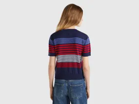 Short sleeve top with stripes - Dark Blue | Benetton