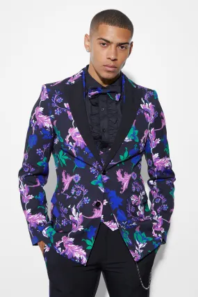 Skinny Floral Contrast Lapel Suit Jacket