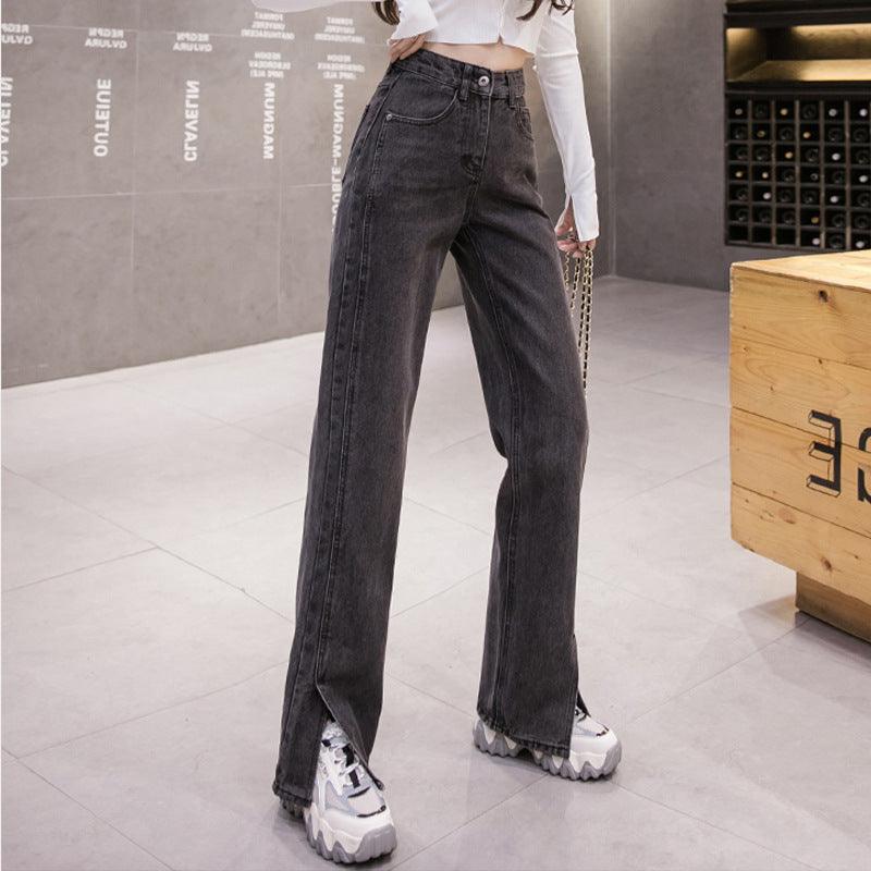 Straight Slit Loose High Waist Slim Sagging Jeans