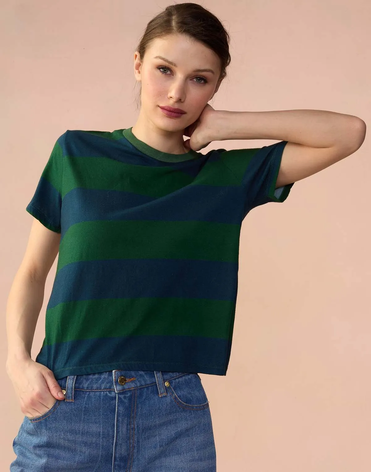 Striped Tee - Green/Navy