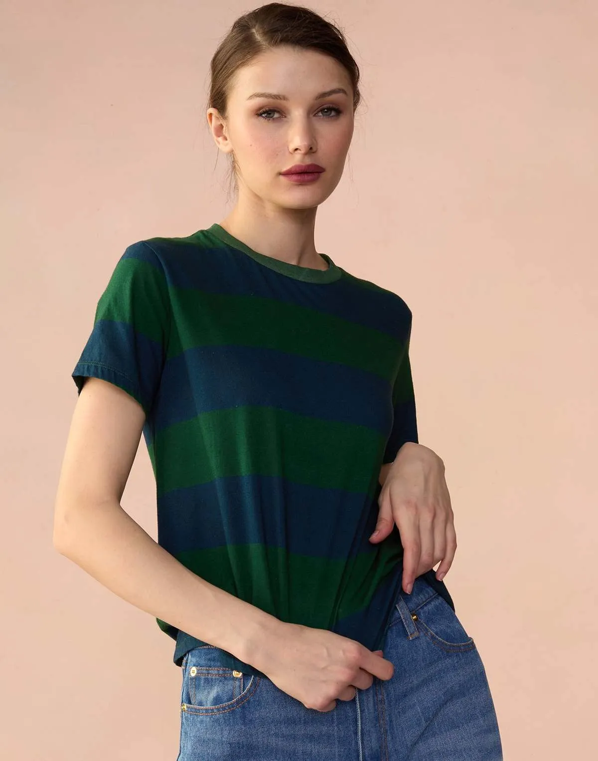 Striped Tee - Green/Navy