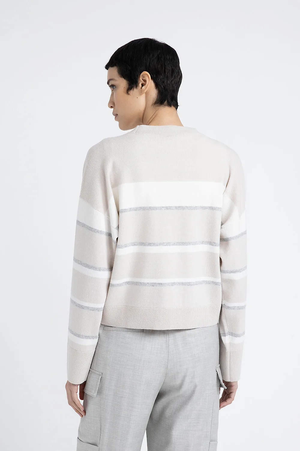 Striped wool, silk and cashmere cardigan