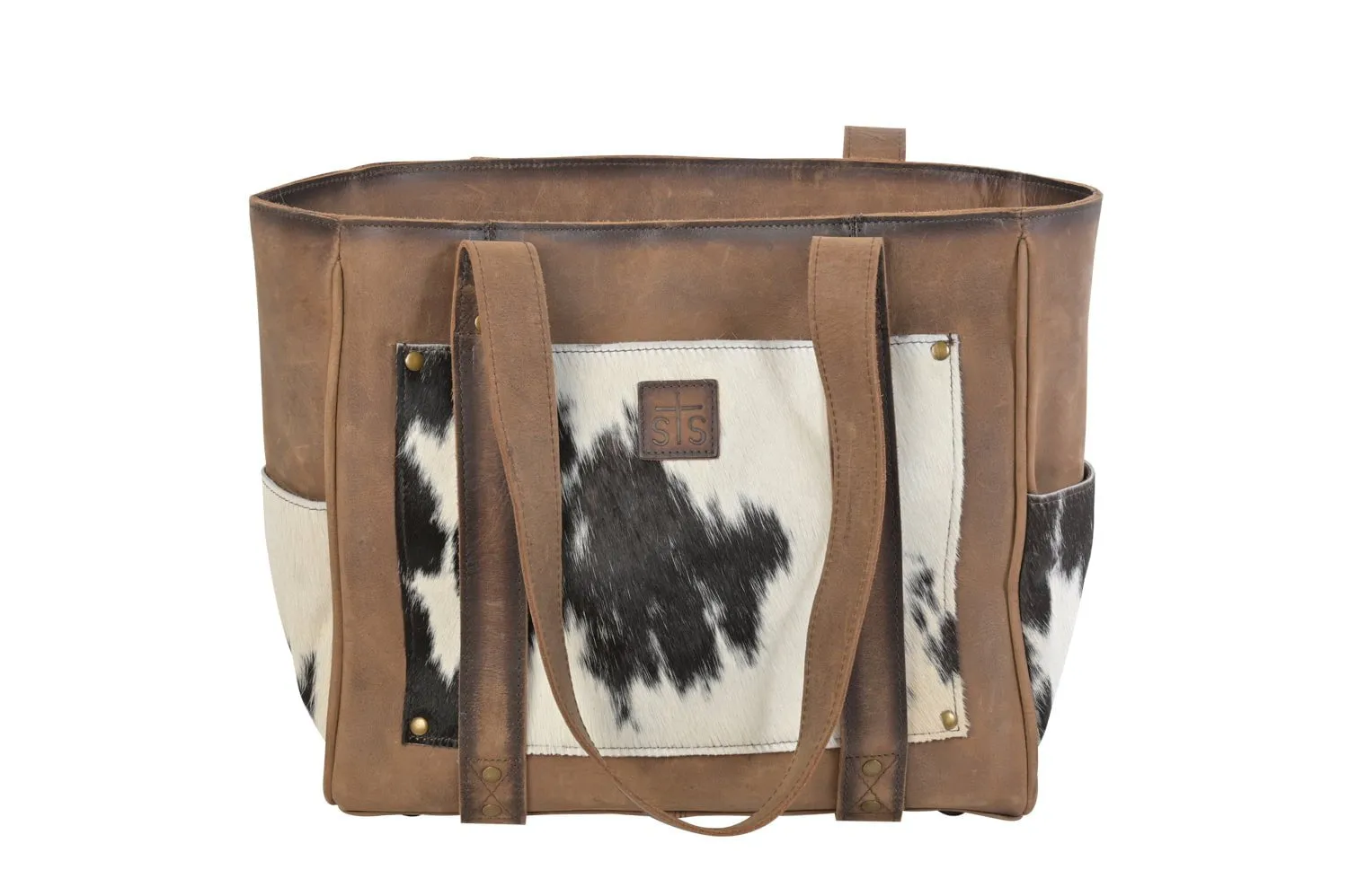 STS Ranchwear Womens Trinity Distressed Brown Cowhide Shoulder Tote Bag