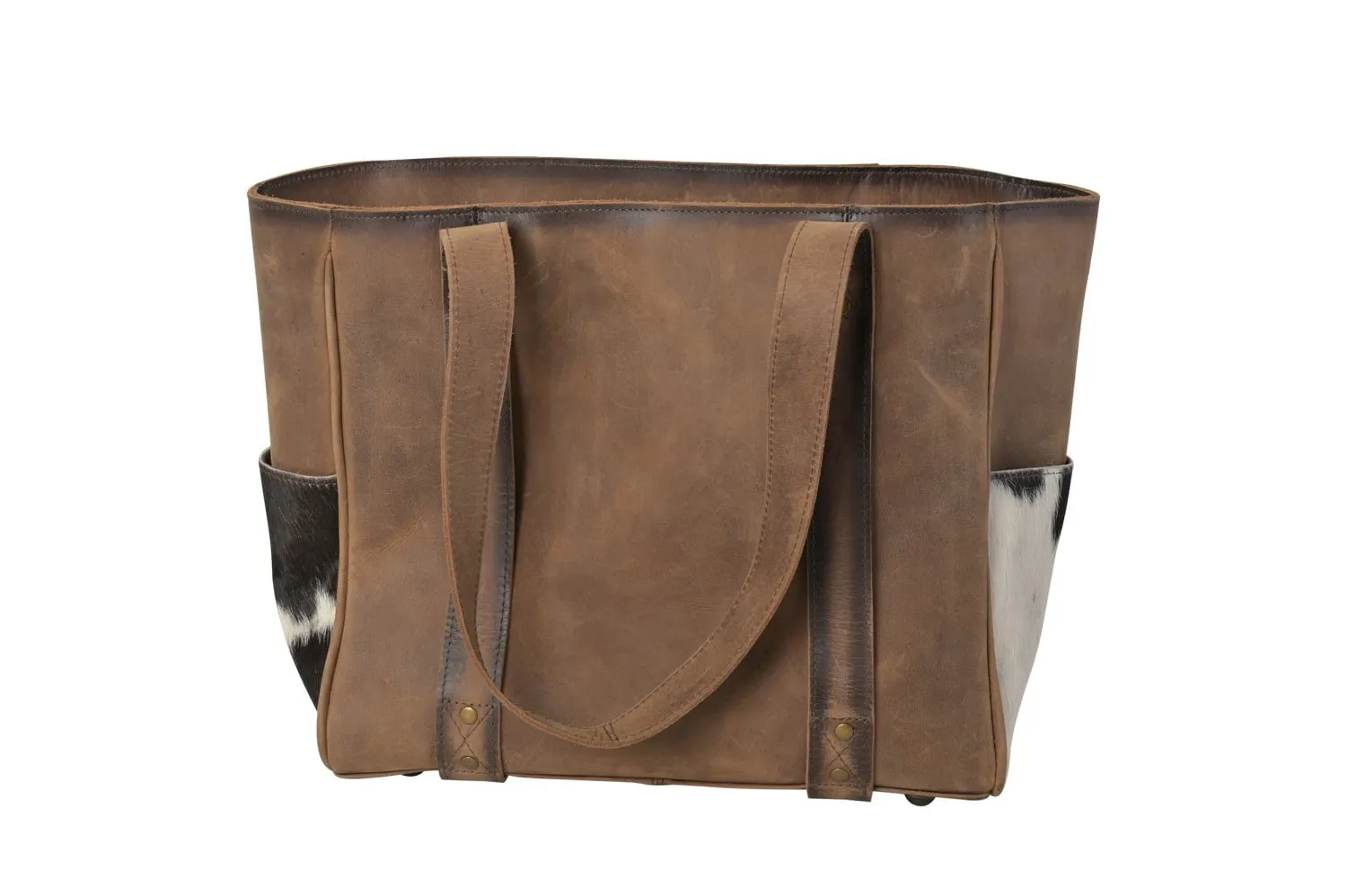 STS Ranchwear Womens Trinity Distressed Brown Cowhide Shoulder Tote Bag