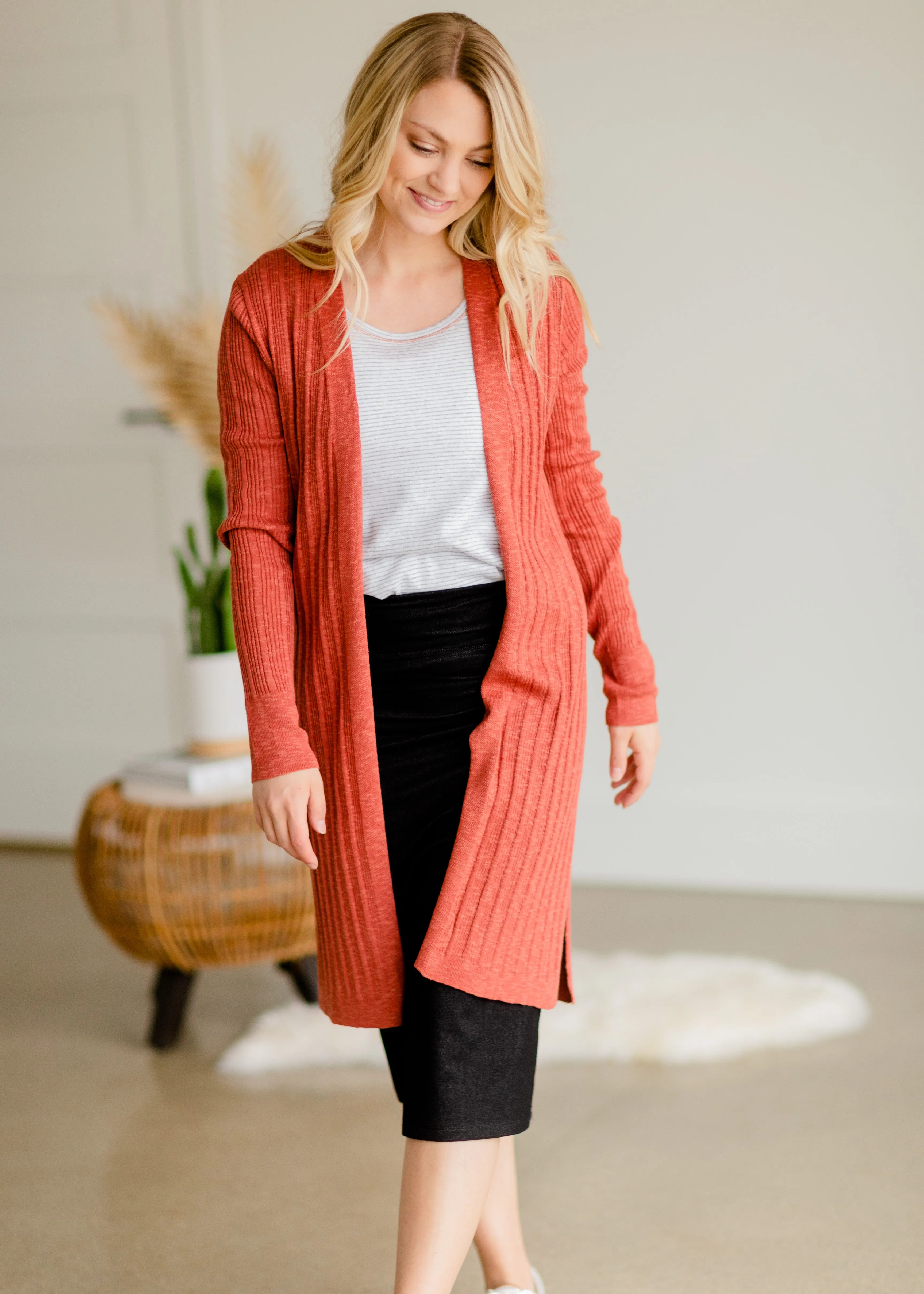 Terracotta Ribbed Sweater Cardigan