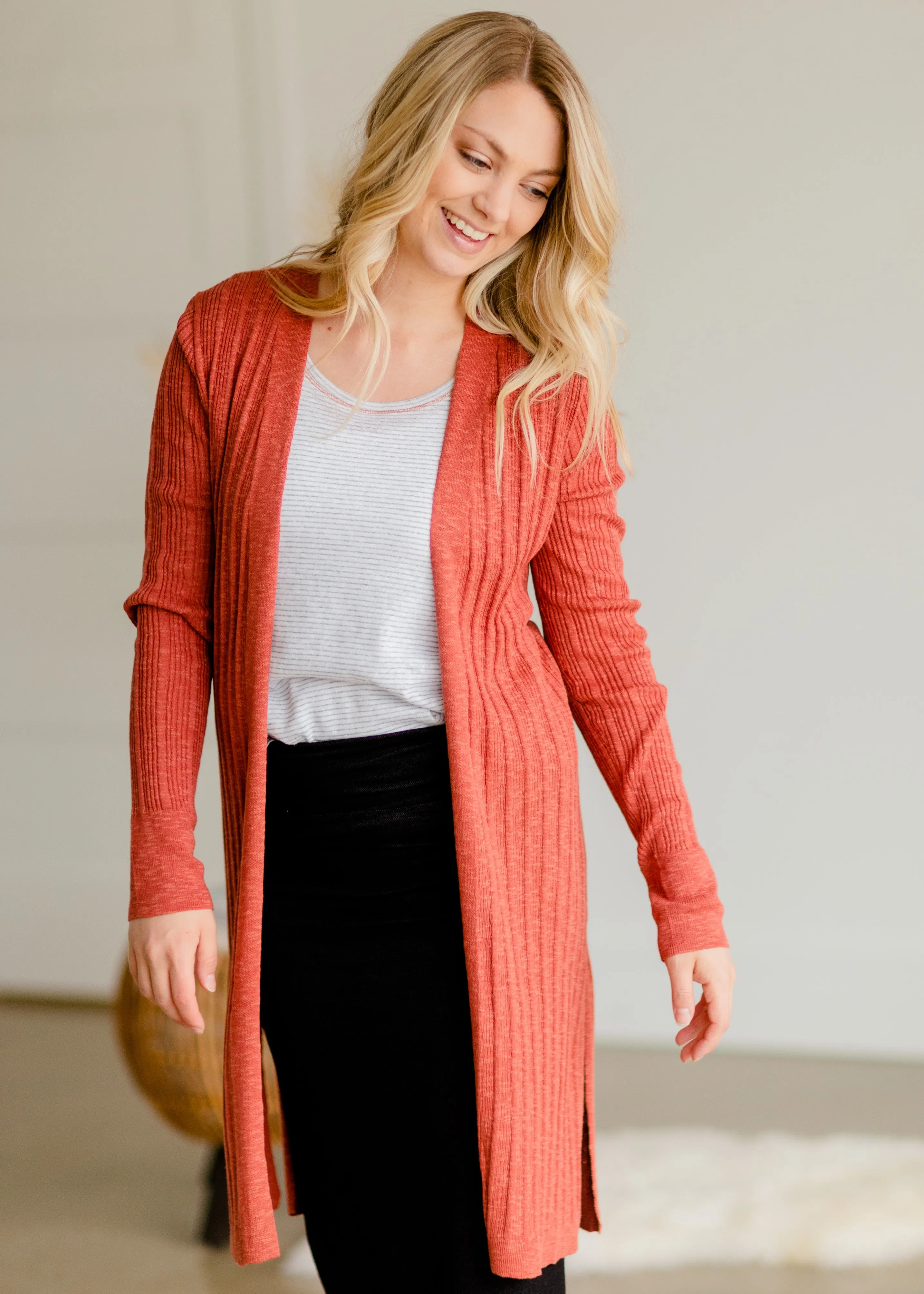 Terracotta Ribbed Sweater Cardigan