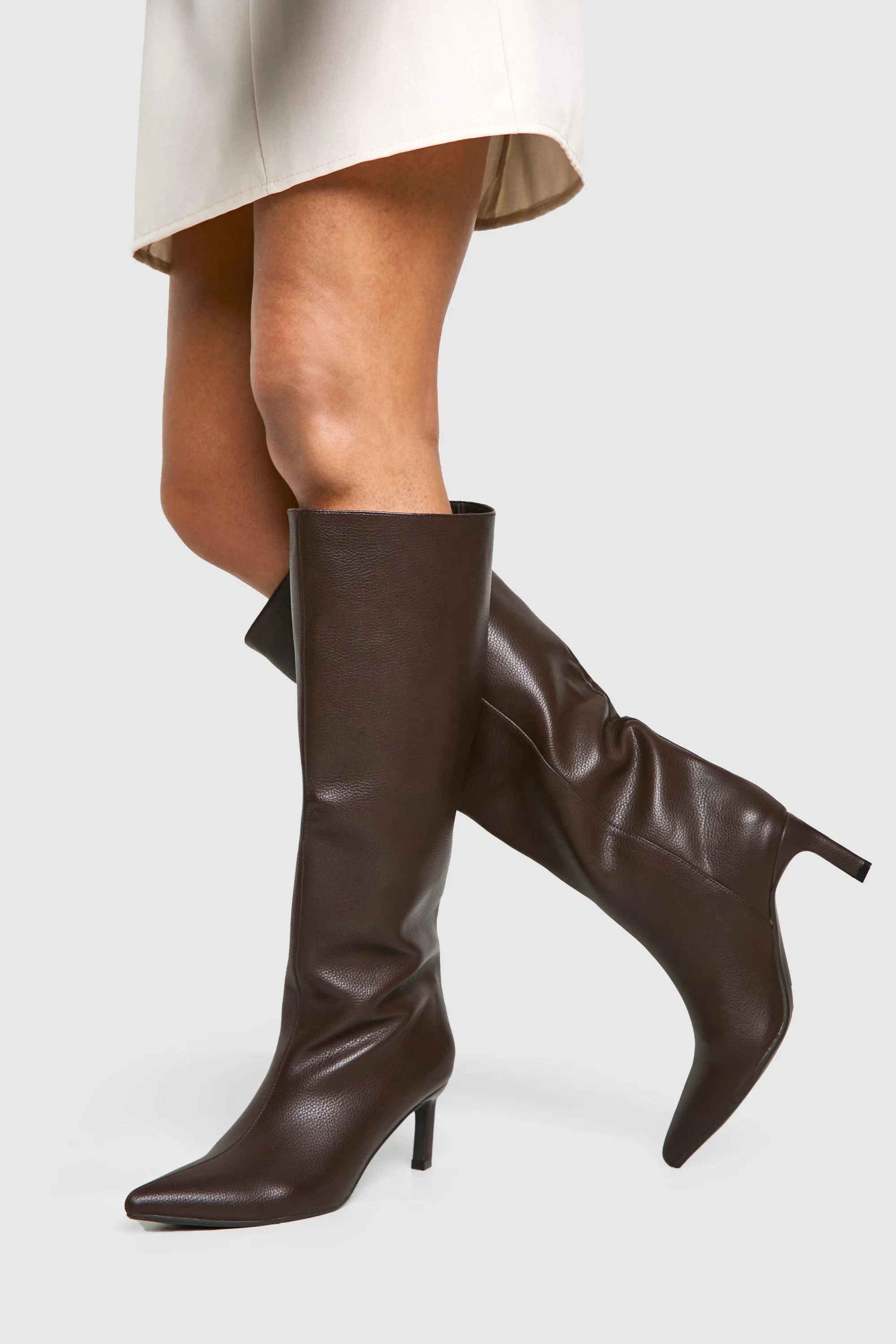 Textured Column Low Heel Knee High Boots