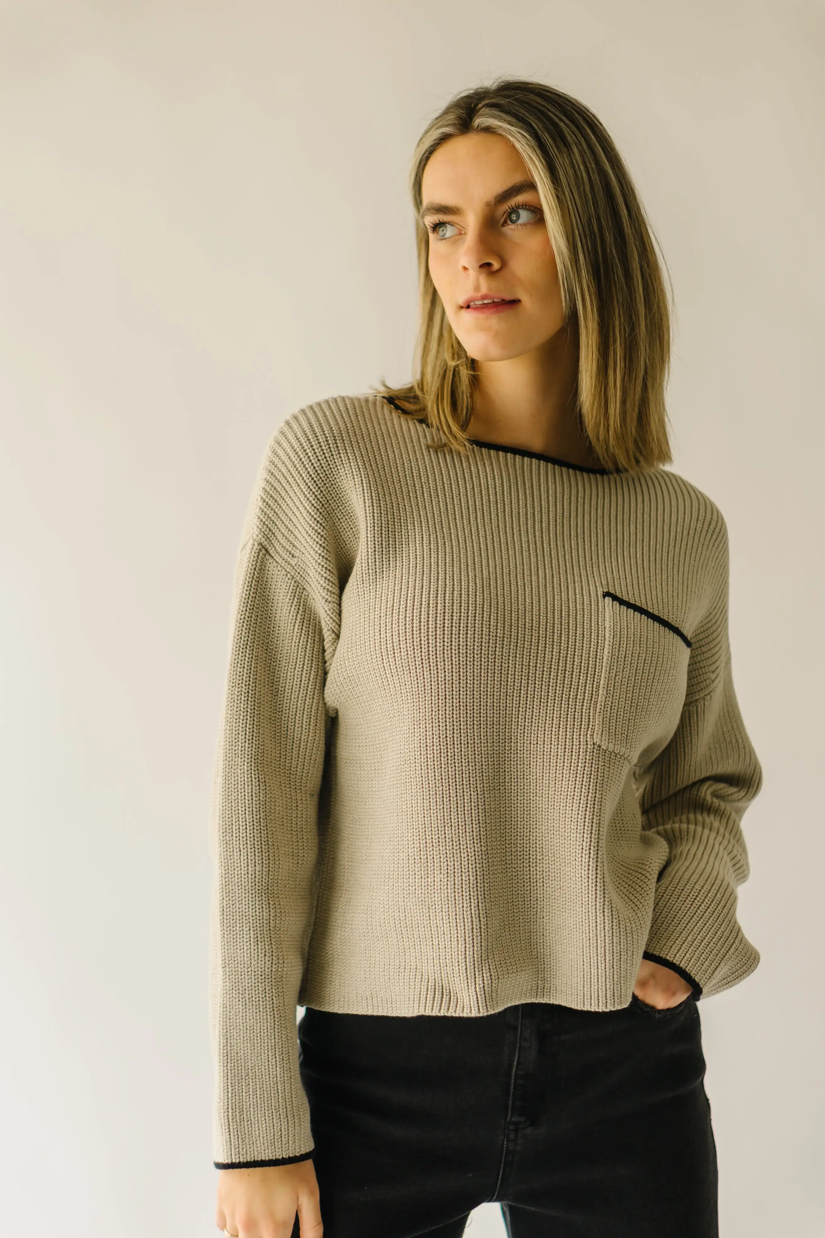 The Ashlyn Pocket Detail Sweater in Beige