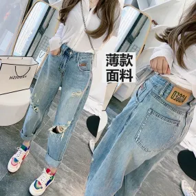 The color is great! European version counter quality light blue thin loose jeans for women 2024 summer sun protection daddy pant