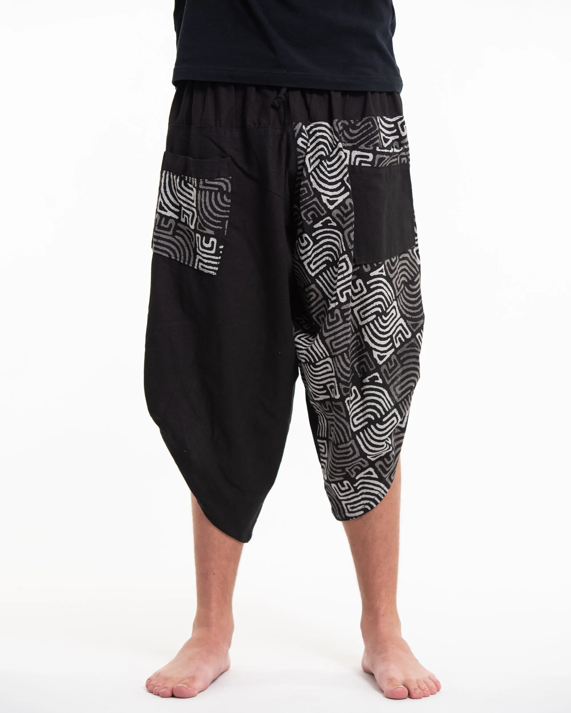 Two Tone Maze Print Men's Three Quarter Pants in Black