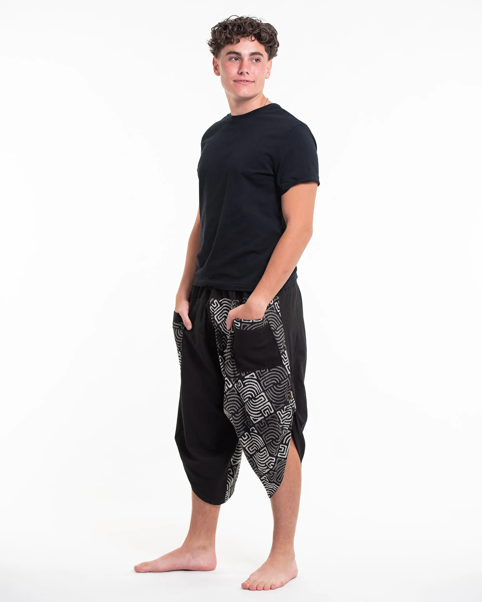 Two Tone Maze Print Men's Three Quarter Pants in Black