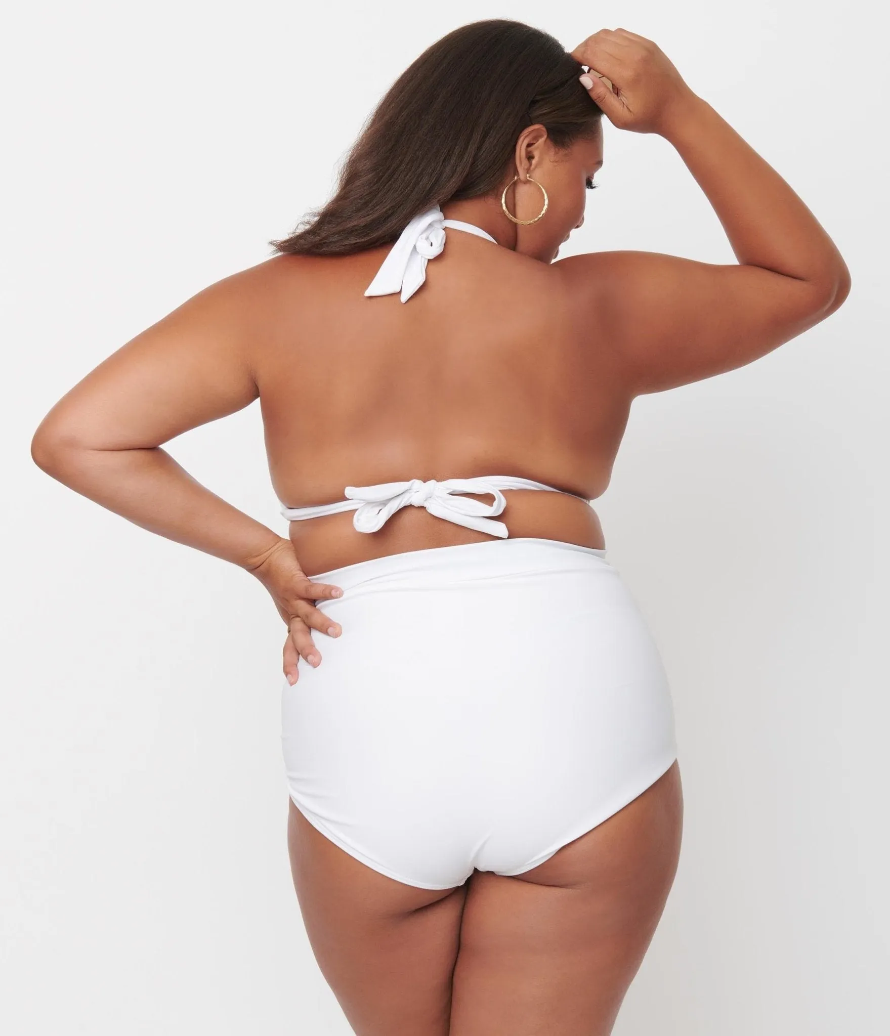 Unique Vintage Plus Size Solid White Monroe High Waist Swim Bottom