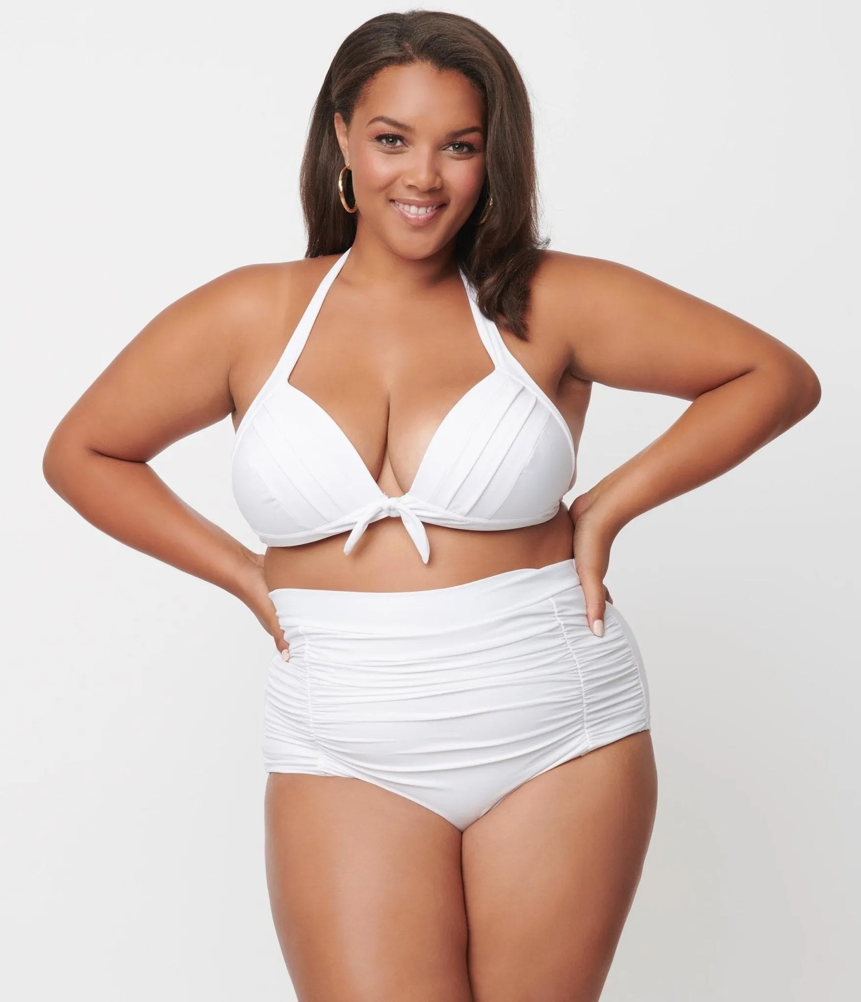 Unique Vintage Plus Size Solid White Monroe High Waist Swim Bottom