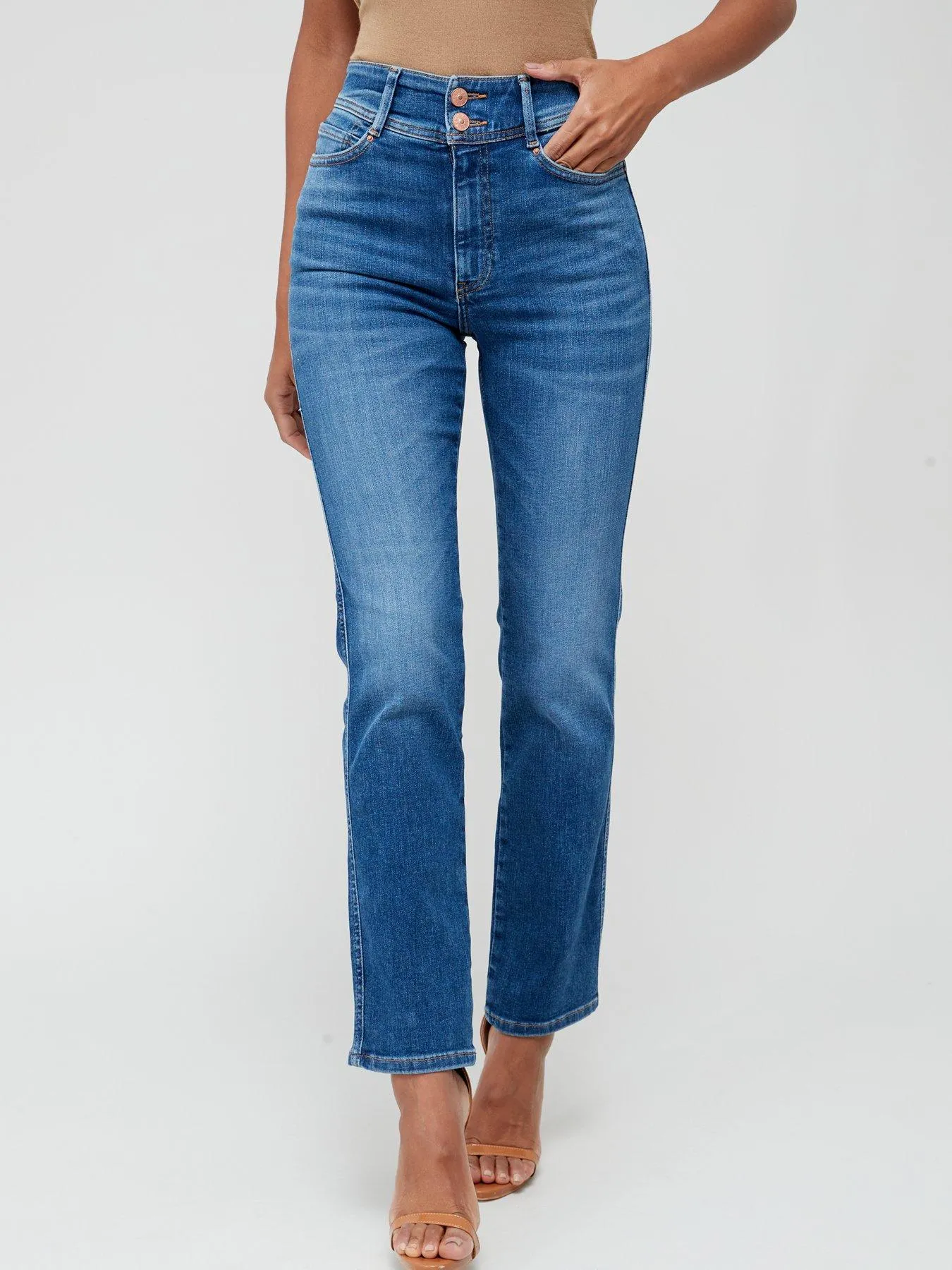 V by Very Sculpt Straight Fit Jean With Stretch - Mid Wash