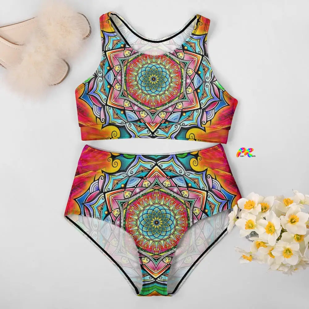 Vibrant Mandala Two Piece High Waist Bikini